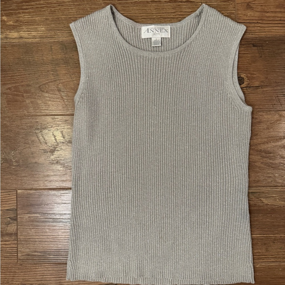 Casual Corner Light Gray Metallic Ribbed Tank Top